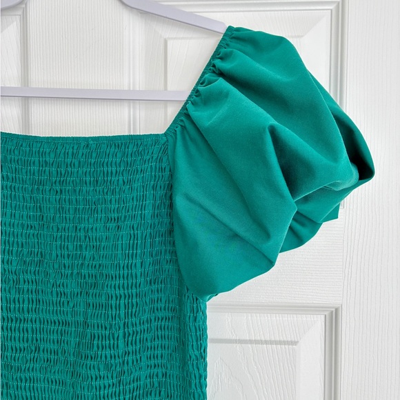PrettyGarden Dress M Green Smocked Puff Sleeve Tiered Boho Cottagecore Prairie - Picture 9 of 13